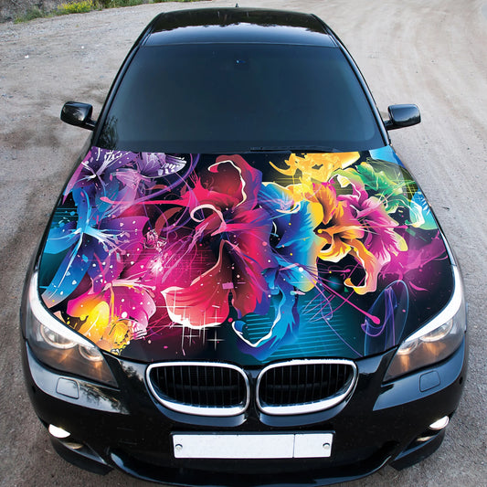 Abstract Flowers Hood Wrap – Custom Vinyl Decal for Cars, Trucks & SUVs