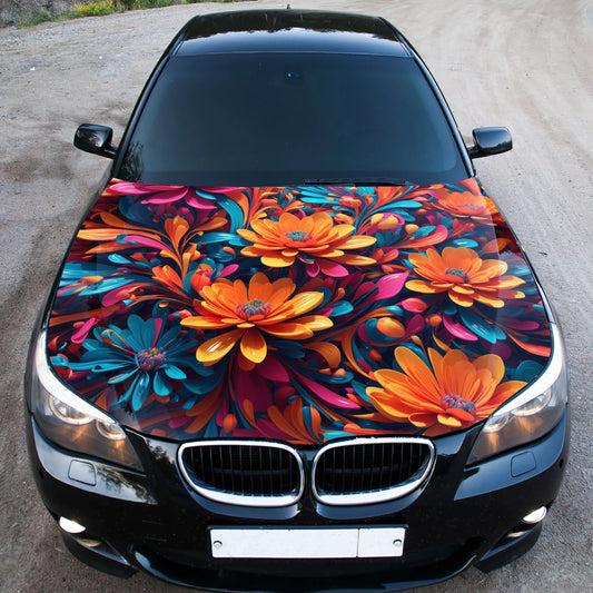 Abstract Flowers Hood Wrap – Custom Vinyl Decal for Cars, Trucks & SUVs