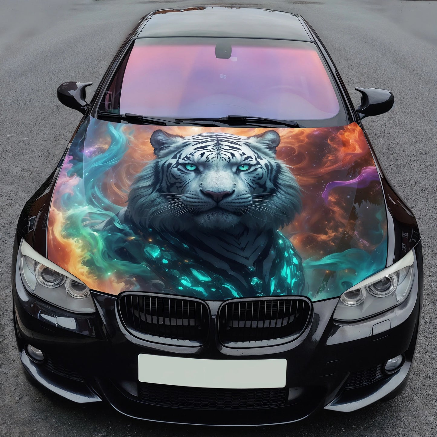 Abstract Tiger Color Hood Wrap – Custom Vinyl Decal for Cars, Trucks & SUVs