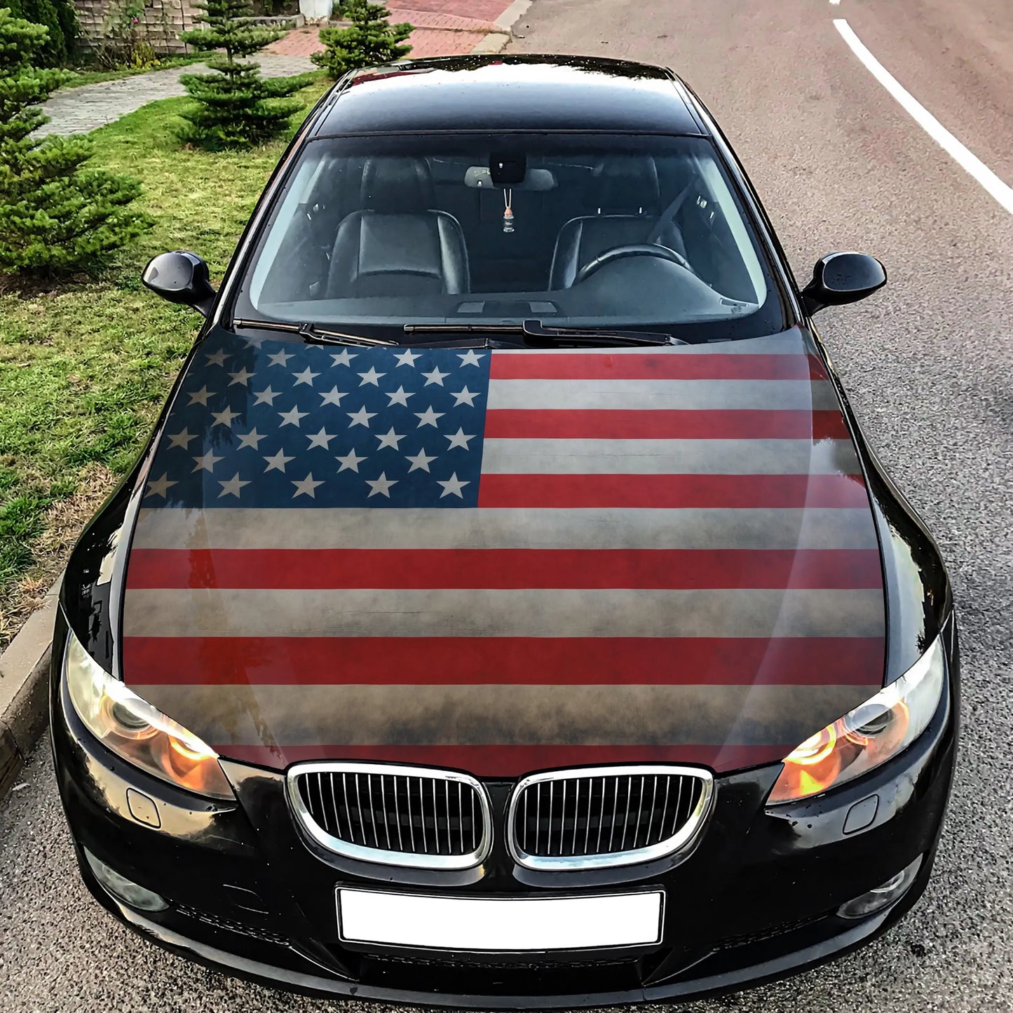 American Flag Distressed Hood Wrap – Custom Vinyl Decal for Cars, Trucks & SUVs