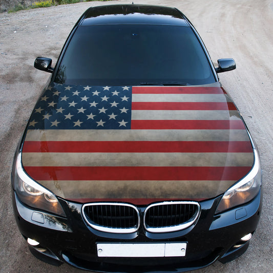 American Flag Distressed Hood Wrap – Custom Vinyl Decal for Cars, Trucks & SUVs