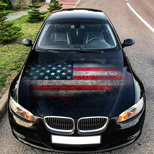 American Flag Ripped Metal Hood Wrap – Custom Vinyl Decal for Cars, Trucks & SUVs