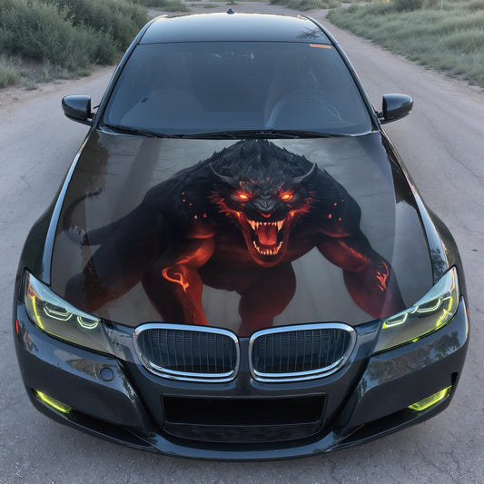 Angry Fire Wolf Hood Wrap – Custom Vinyl Decal for Cars, Trucks & SUVs