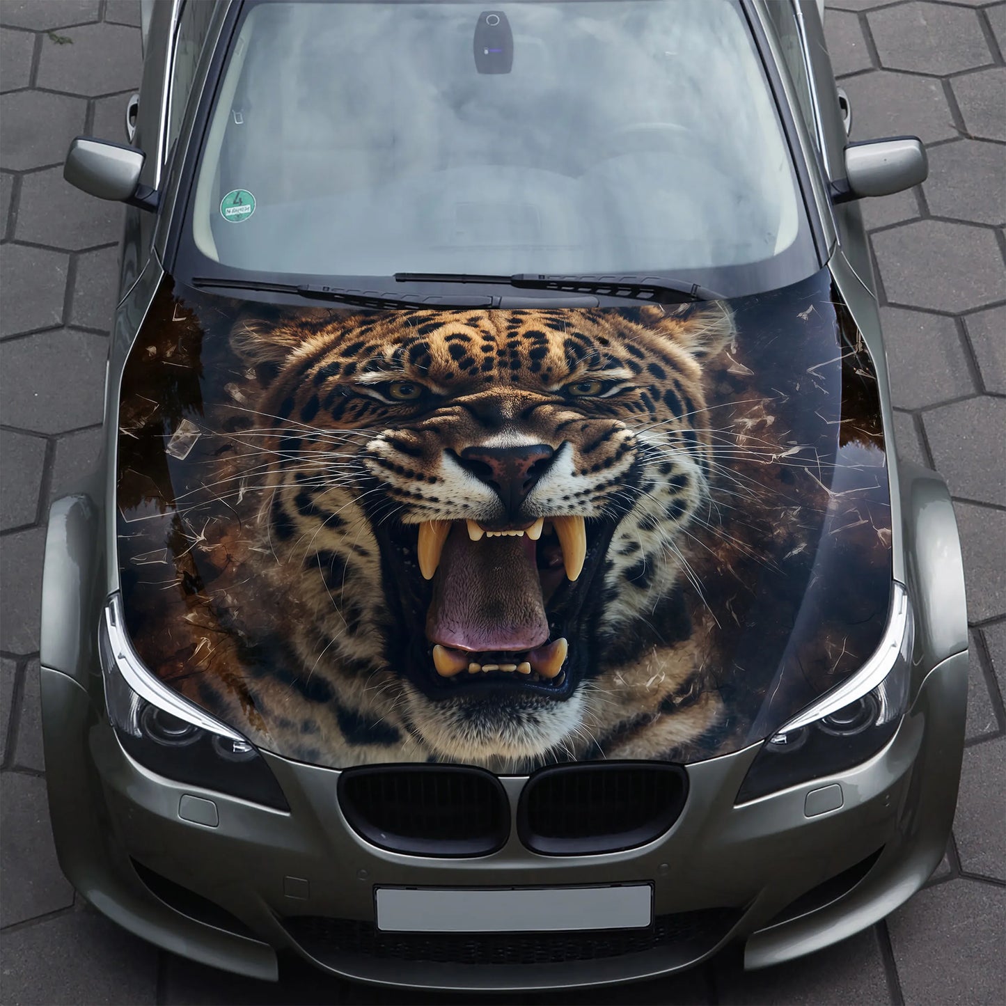 Angry Leopard Growling Hood Wrap – Custom Vinyl Decal for Cars, Trucks & SUVs