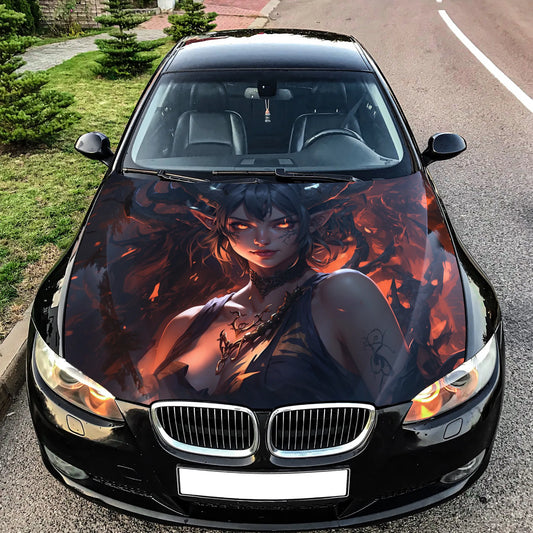 Anime Demon Girl Hood Wrap – Custom Vinyl Decal for Cars, Trucks & SUVs