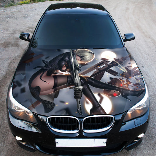 Anime Girl Katana Hood Wrap – Custom Vinyl Decal for Cars, Trucks & SUVs