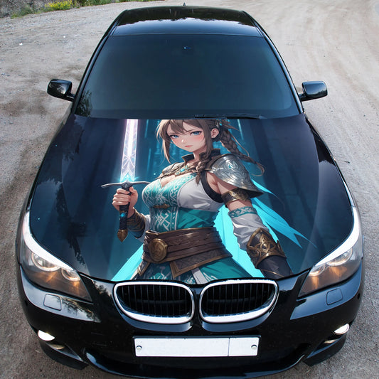 Anime Girl Sword Hood Wrap – Custom Vinyl Decal for Cars, Trucks & SUVs