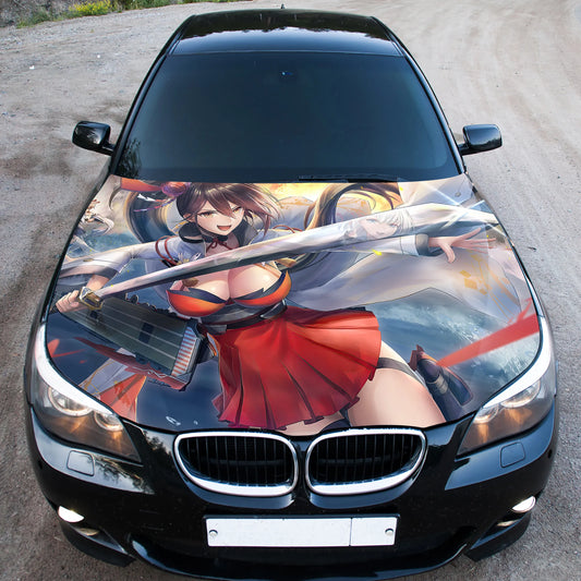 Anime Girl with Katana Sword Hood Wrap – Custom Vinyl Decal for Cars, Trucks & SUVs