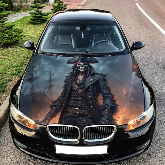 Captain Pirate Skull Hood Wrap – Custom Vinyl Decal for Cars, Trucks & SUVs