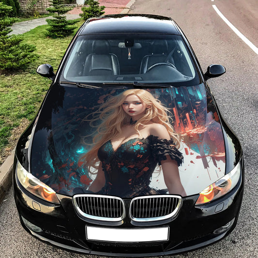 Cute Blonde Girl Hood Wrap – Custom Vinyl Decal for Cars, Trucks & SUVs