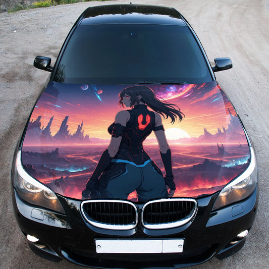Cyberpunk Anime Girl Hood Wrap – Custom Vinyl Decal for Cars, Trucks & SUVs