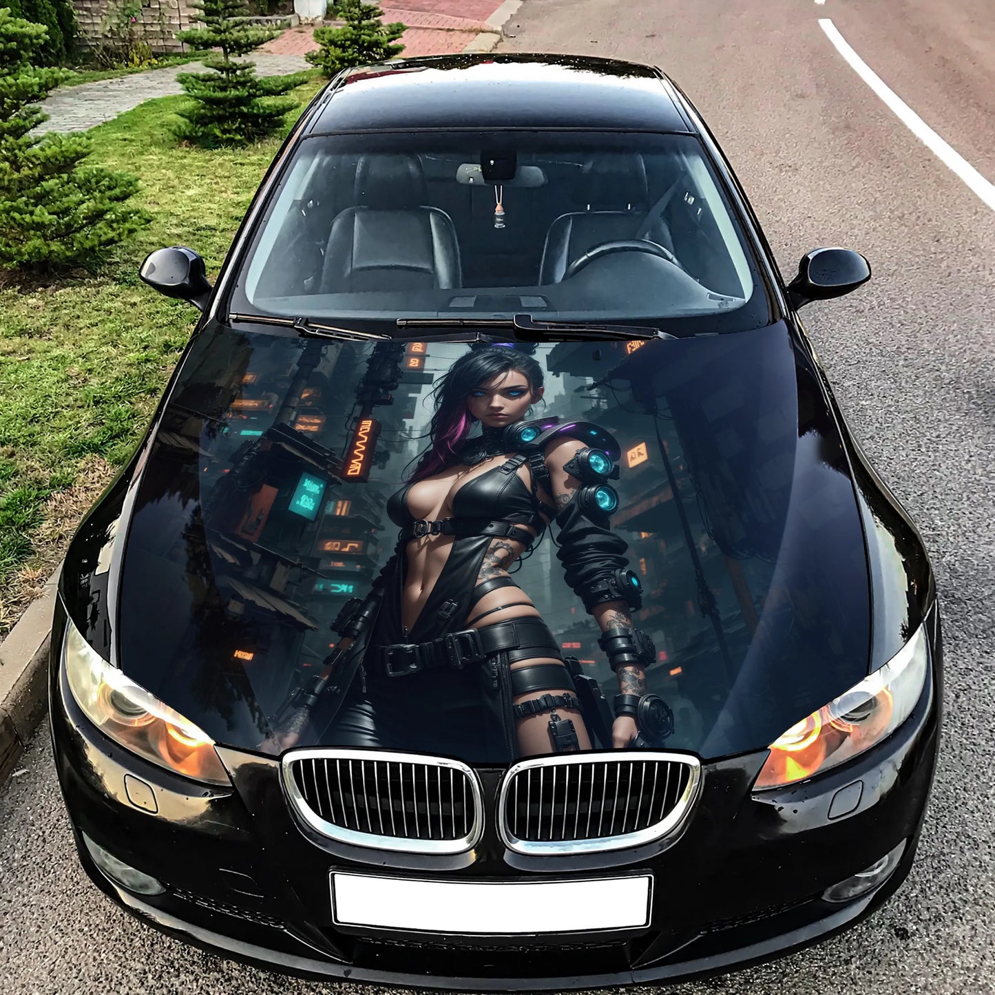 Cyberpunk Girl Hood Wrap – Custom Vinyl Decal for Cars, Trucks & SUVs