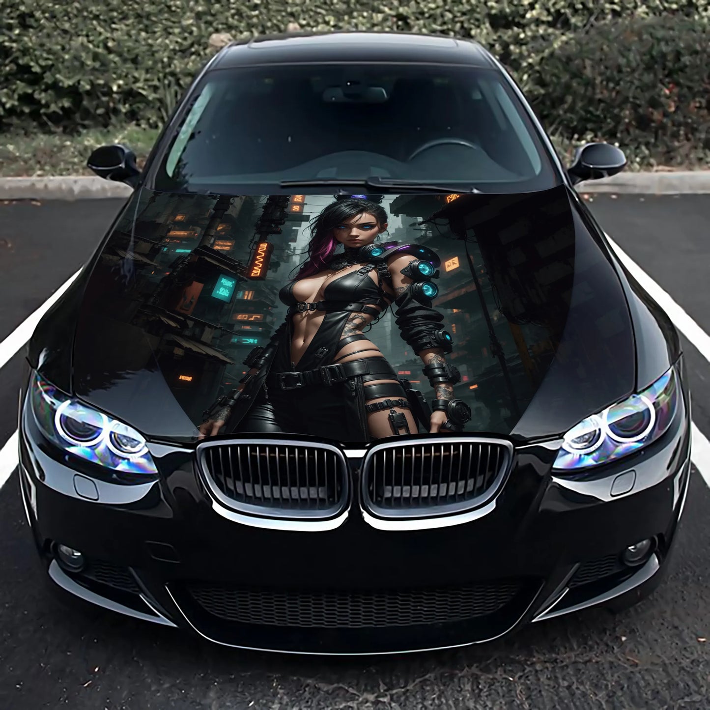 Cyberpunk Girl Hood Wrap – Custom Vinyl Decal for Cars, Trucks & SUVs