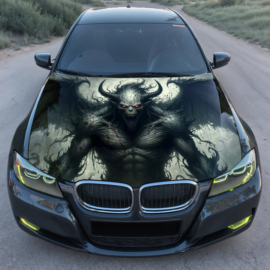Demonic Bat Flames Hood Wrap – Custom Vinyl Decal for Cars, Trucks & SUVs
