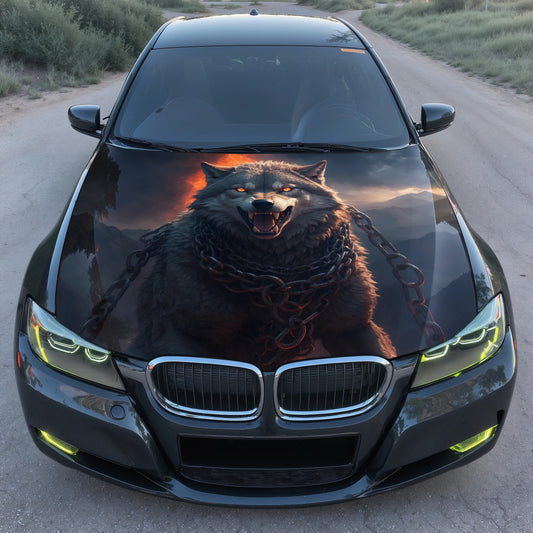 Demonic Wolf Flame Art Hood Wrap – Custom Vinyl Decal for Cars, Trucks & SUVs