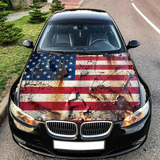 Distressed American Flag Hood Wrap Graphic – Custom Vinyl Decal for Cars, Trucks & SUVs