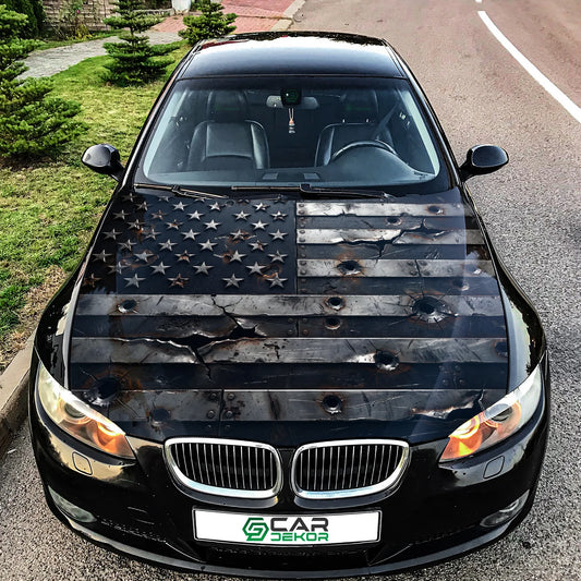 Distressed USA Flag Hood Wrap Graphic – Custom Vinyl Decal for Cars, Trucks & SUVs