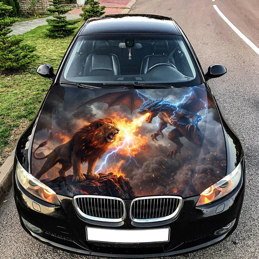 Dragon vs Wolf Hood Wrap Graphic – Custom Vinyl Decal for Cars, Trucks & SUVs