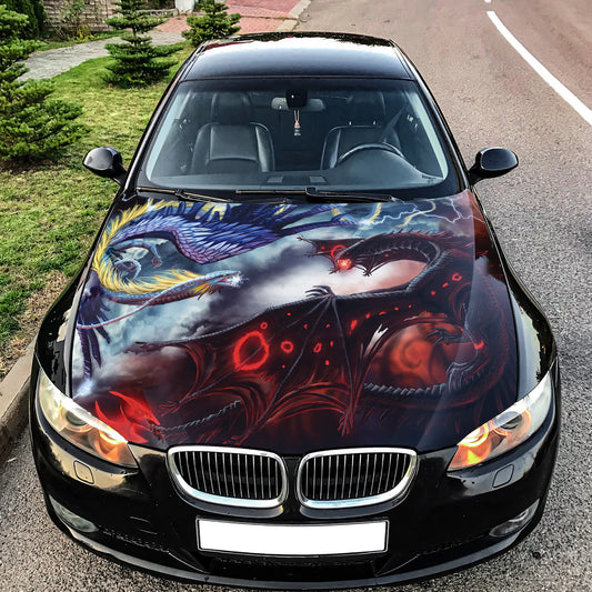 Dragons Battle Car Hood Wrap, custom car hood wrap, car hood decal, car hood sticker, hood wrap for cars, truck hood wrap, bonnets