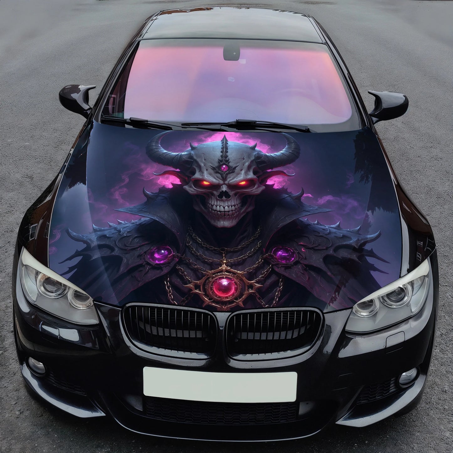 Evil Demon Skull Hood Wrap – Custom Vinyl Decal for Cars, Trucks & SUVs