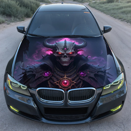 Evil Demon Skull Hood Wrap – Custom Vinyl Decal for Cars, Trucks & SUVs