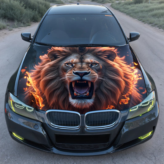 Flaming Roar Lion Hood Wrap – Custom Vinyl Decal for Cars, Trucks & SUVs