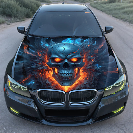 Flaming Skull Fire Hood Wrap – Custom Vinyl Decal for Cars, Trucks & SUVs