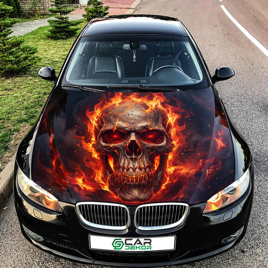 Flaming Skull Car Hood Wrap Graphic – Custom Vinyl Decal for Cars, Trucks & SUVs