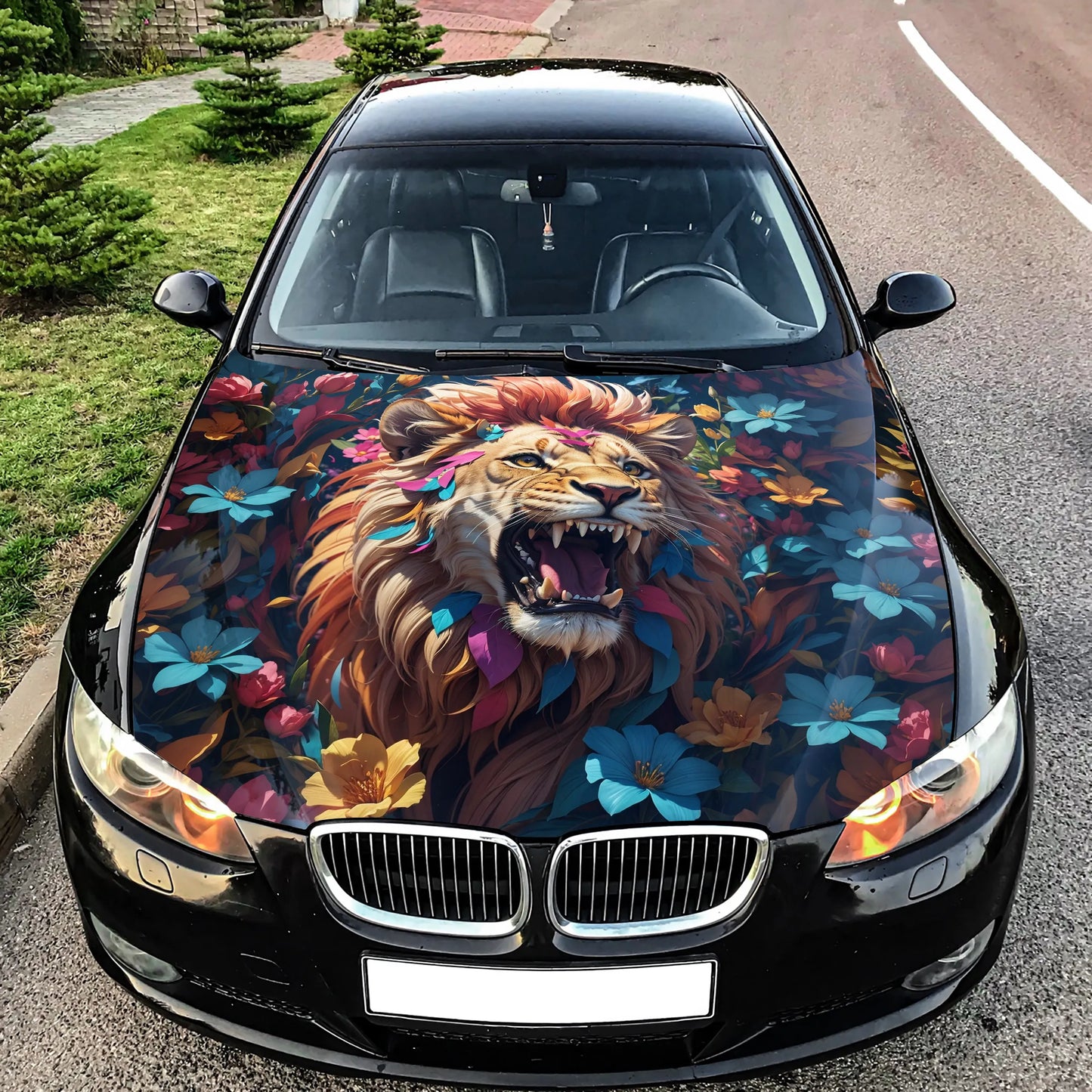 Flowers Abstract Lion Hood Wrap – Custom Vinyl Decal for Cars, Trucks & SUVs