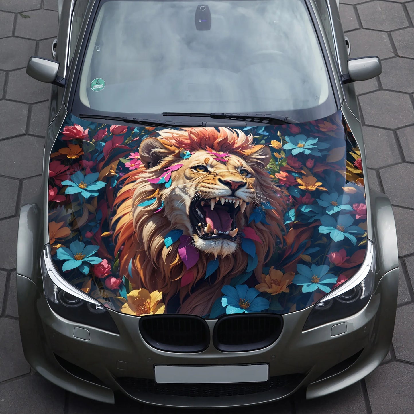Flowers Abstract Lion Hood Wrap – Custom Vinyl Decal for Cars, Trucks & SUVs