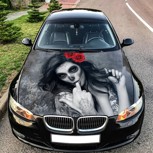 Girl Sugar Skull Hood Wrap – Custom Vinyl Decal for Cars, Trucks & SUVs