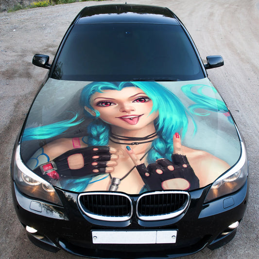 Girl X Blue Hair Hood Wrap – Custom Vinyl Decal for Cars, Trucks & SUVs