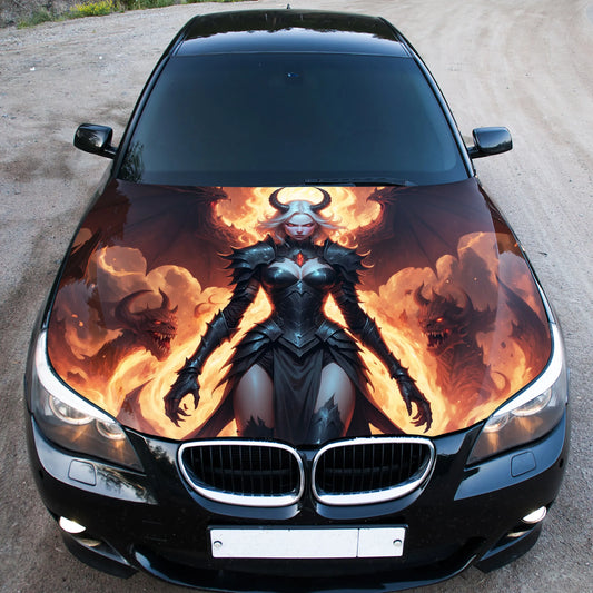 Hell Female Demon Hood Wrap – Custom Vinyl Decal for Cars, Trucks & SUVs