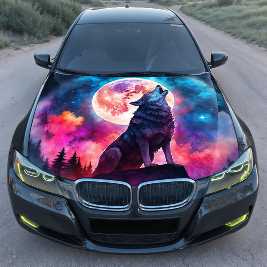 Howling Wolf Moon Art Hood Wrap – Custom Vinyl Decal for Cars, Trucks & SUVs