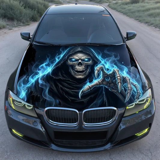 Icy Skull Reaper Hood Wrap Graphic – Custom Vinyl Decal for Cars, Trucks & SUVs