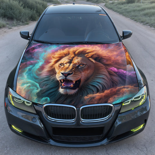 Lion Cosmic Nebula Hood Wrap – Custom Vinyl Decal for Cars, Trucks & SUVs