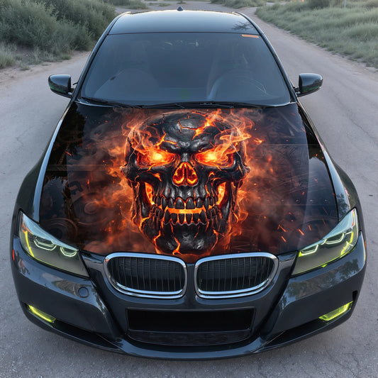 Molten Skull Fire Hood Wrap Graphic – Custom Vinyl Decal for Cars, Trucks & SUVs