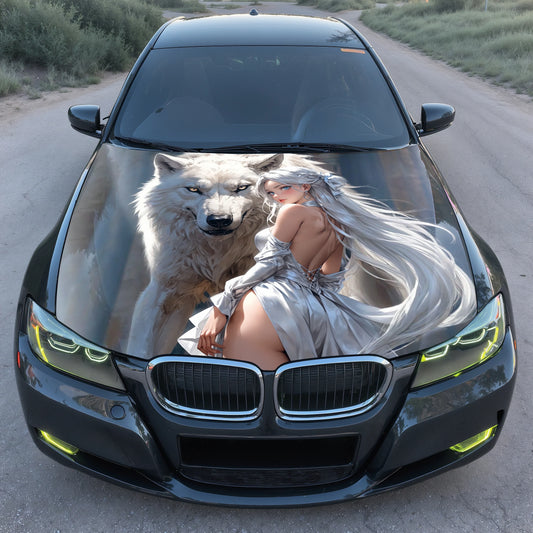 Moonlight Wolf Girl Hood Wrap – Custom Vinyl Decal for Cars, Trucks & SUVs
