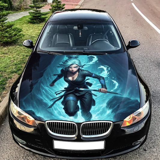 Ninja Girl Katana hood wrap – custom vinyl decal on BMW E92 hood