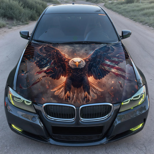 Flag Patriotic Eagle Hood Wrap Graphic – Custom Vinyl Decal for Cars, Trucks & SUVs