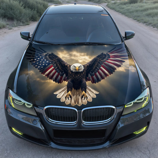 Patriotic Flying Eagle Hood Wrap Graphic – Custom Vinyl Decal for Cars, Trucks & SUVs