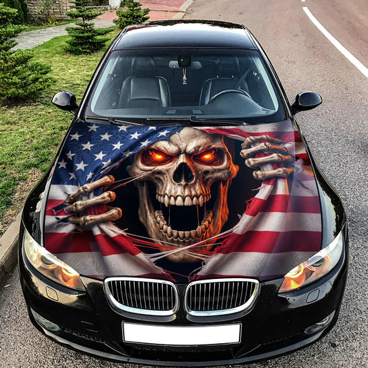 Patriotic Skull American Hood Wrap Graphic – Custom Vinyl Decal for Cars, Trucks & SUVs