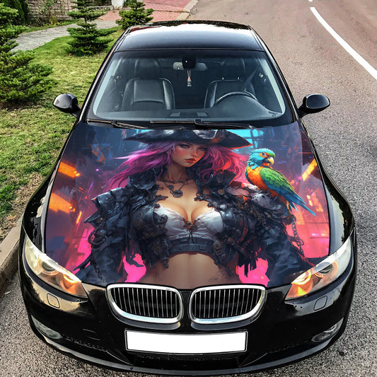 Pirate Girl Cyberpunk Hood Wrap – Custom Vinyl Decal for Cars, Trucks & SUVs