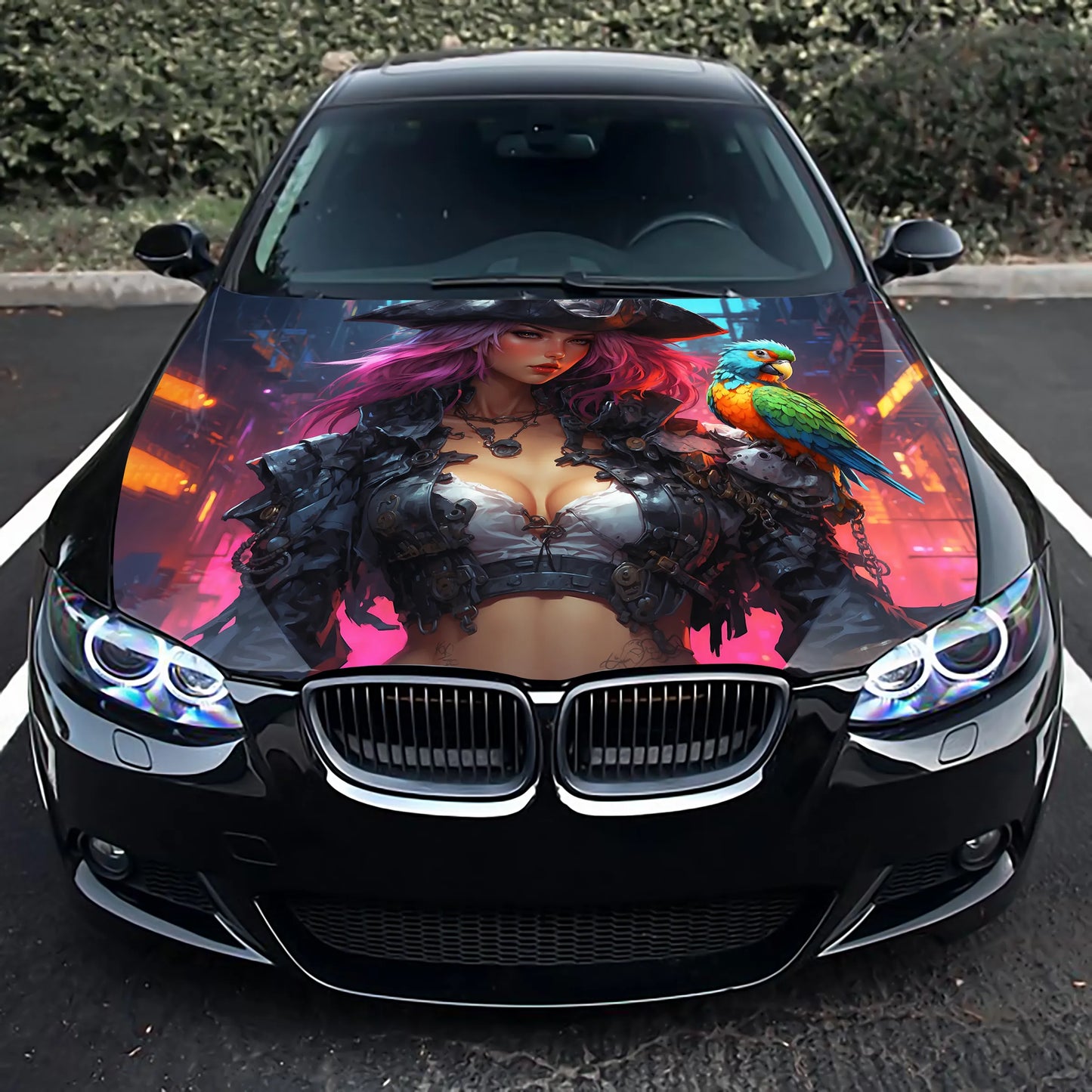 Pirate Girl Cyberpunk Hood Wrap – Custom Vinyl Decal for Cars, Trucks & SUVs