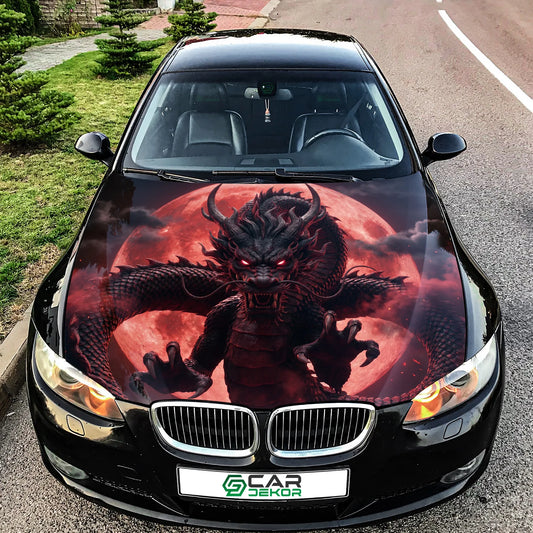 Red Moon Dragon Hood Wrap Graphic – Custom Vinyl Decal for Cars, Trucks & SUVs