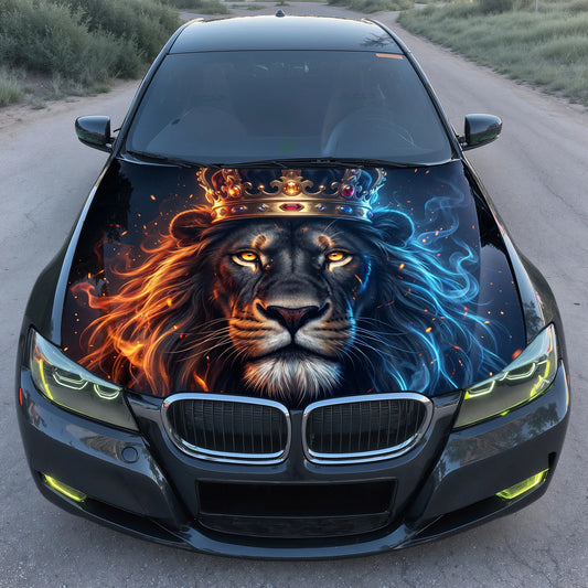 Royal Fire Lion Hood Wrap Graphic – Custom Vinyl Decal for Cars, Trucks & SUVs