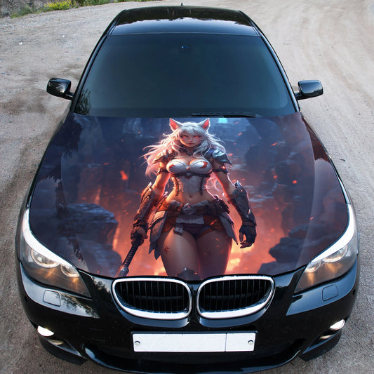 Sexy Anime Fox Girl Hood Wrap – Custom Vinyl Decal for Cars, Trucks & SUVs