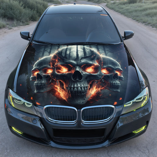 Skull Flames Fire Hood Wrap – Custom Vinyl Decal for Cars, Trucks & SUVs