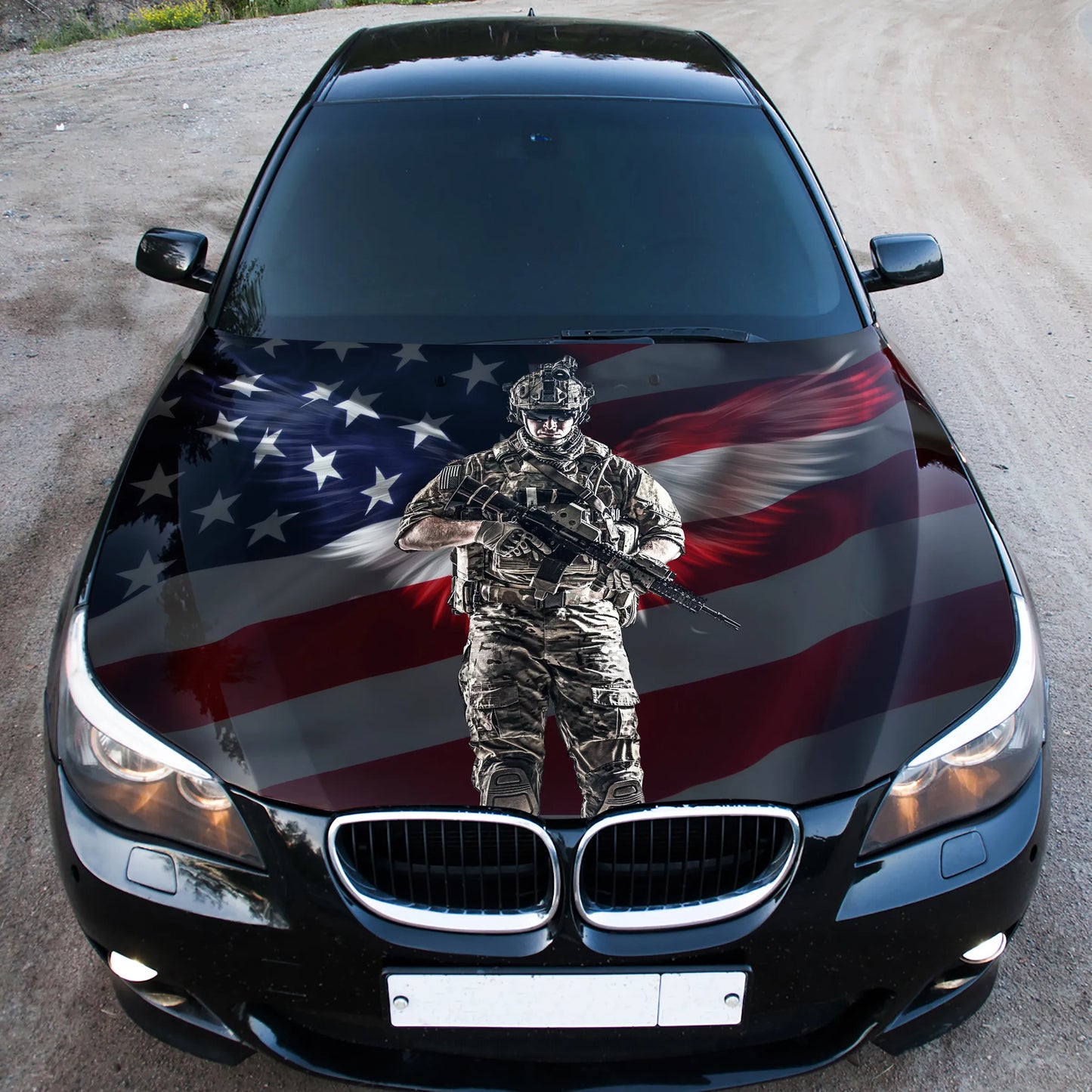 Soldier with Wings American Flag Hood Wrap – Custom Vinyl Decal for Cars, Trucks & SUVs