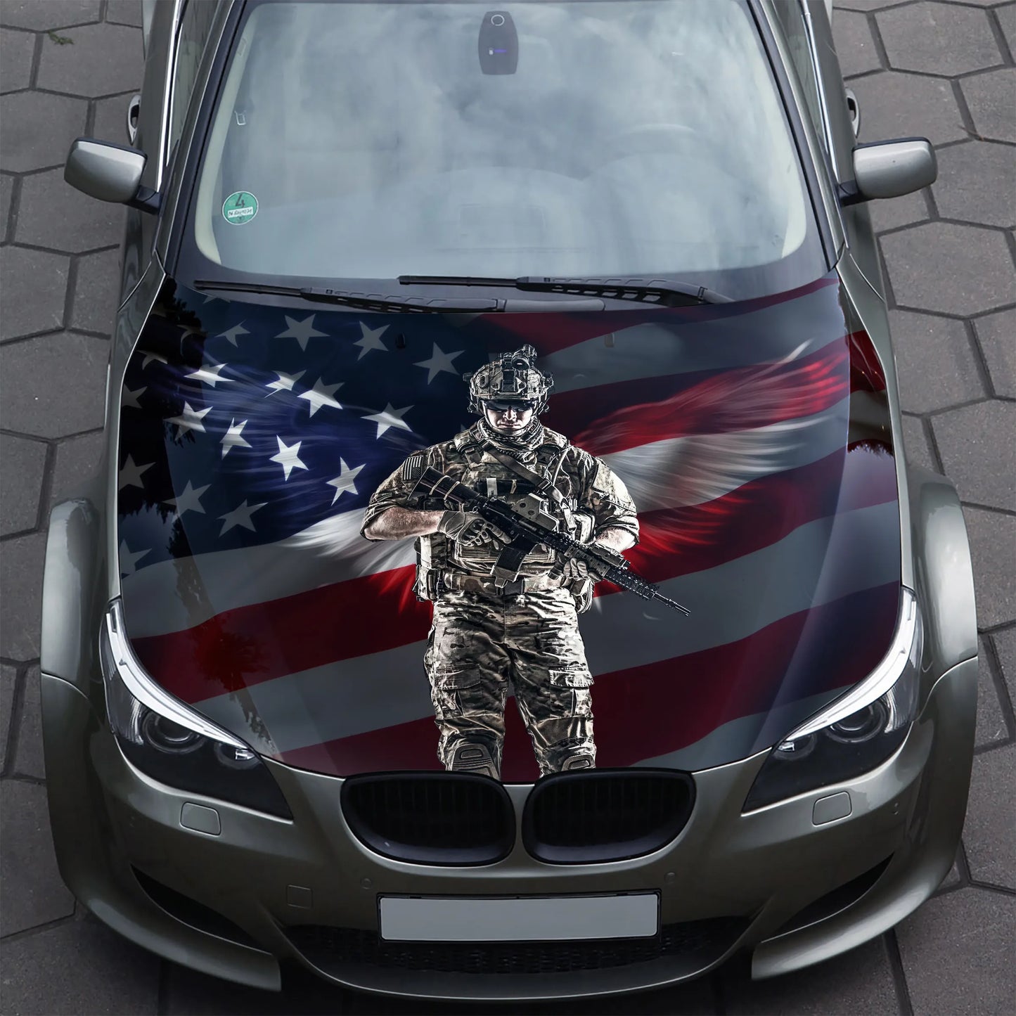 Soldier with Wings American Flag Hood Wrap – Custom Vinyl Decal for Cars, Trucks & SUVs